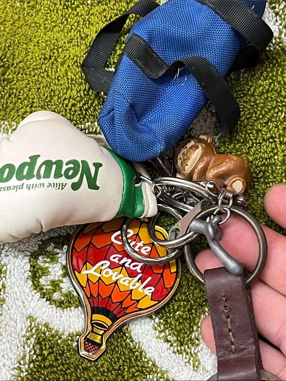 Blue Nylon Key & Card Holder with Hot Air Balloon and Leather Tag